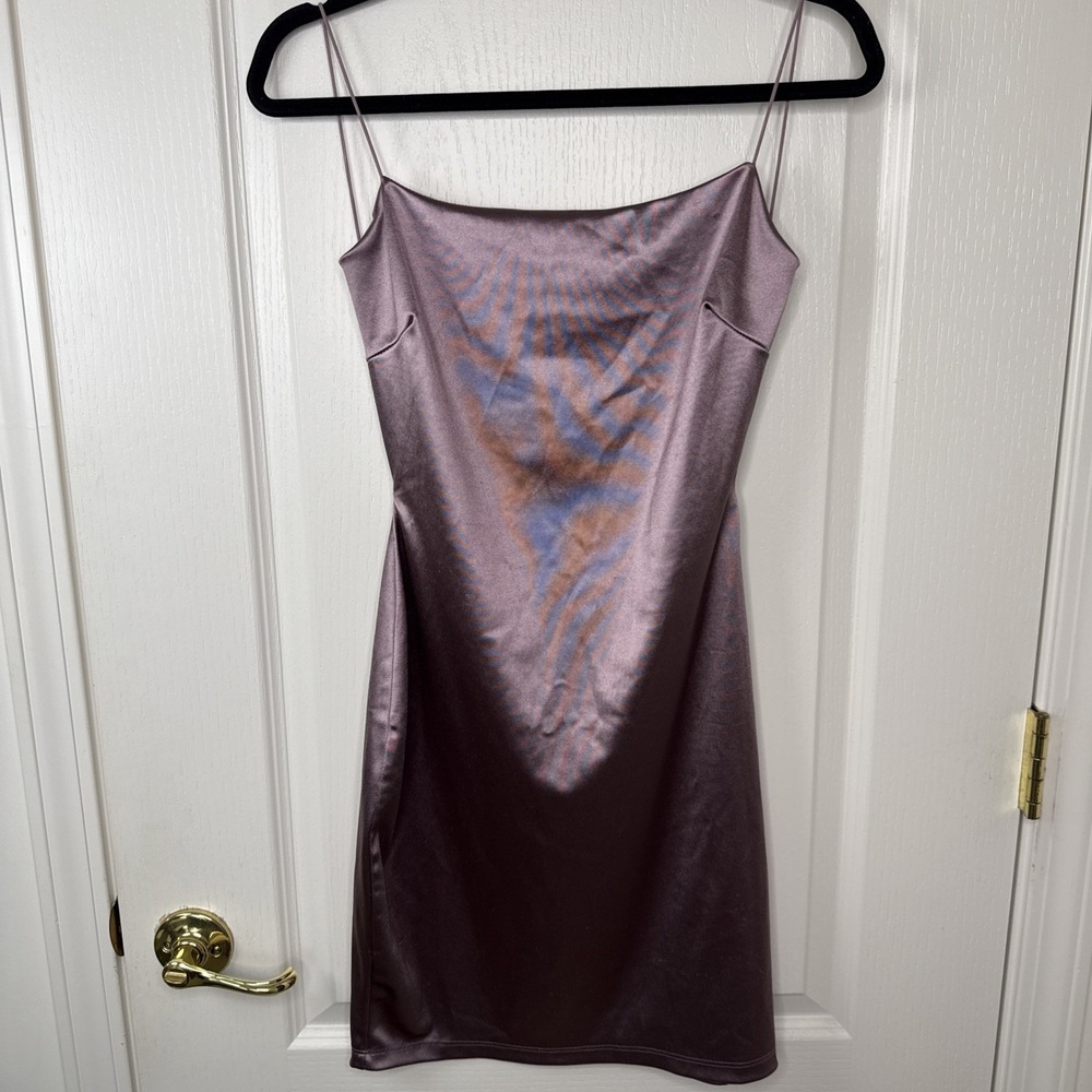 Windsor Womens Mauve Satin Mini Dress L Lace Up Open Back Square Neck Party